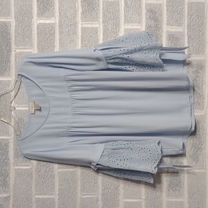 Loft Women's Baby Blue Boho Peasant Prairie Blouse with Belle Sleeves Size XS